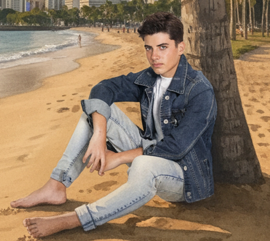 Samuele Carrino en la playa
